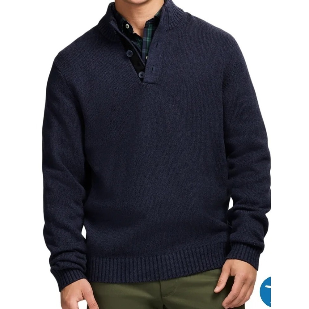 Izod Mens Navy Blue Preppy 3 Button Pullover Thick Knit Sweater 2XL NWT